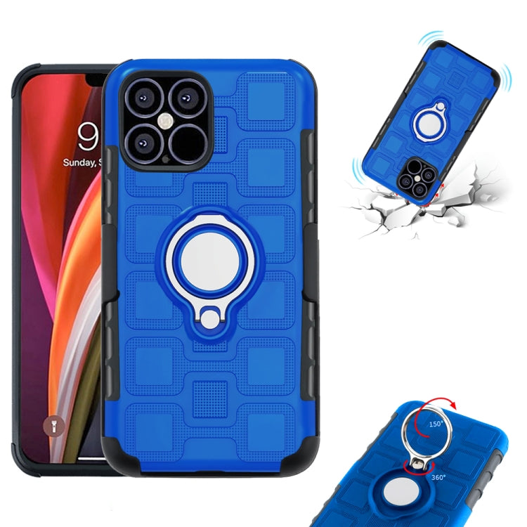 For iPhone 12 Pro Max 3 In 1 Cube PC + TPU Protective Case with 360 Degrees Rotate Silver Ring Holder