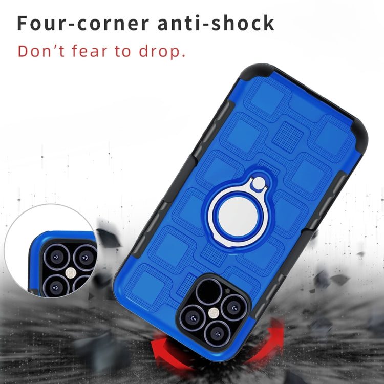 For iPhone 12 Pro Max 3 In 1 Cube PC + TPU Protective Case with 360 Degrees Rotate Silver Ring Holder