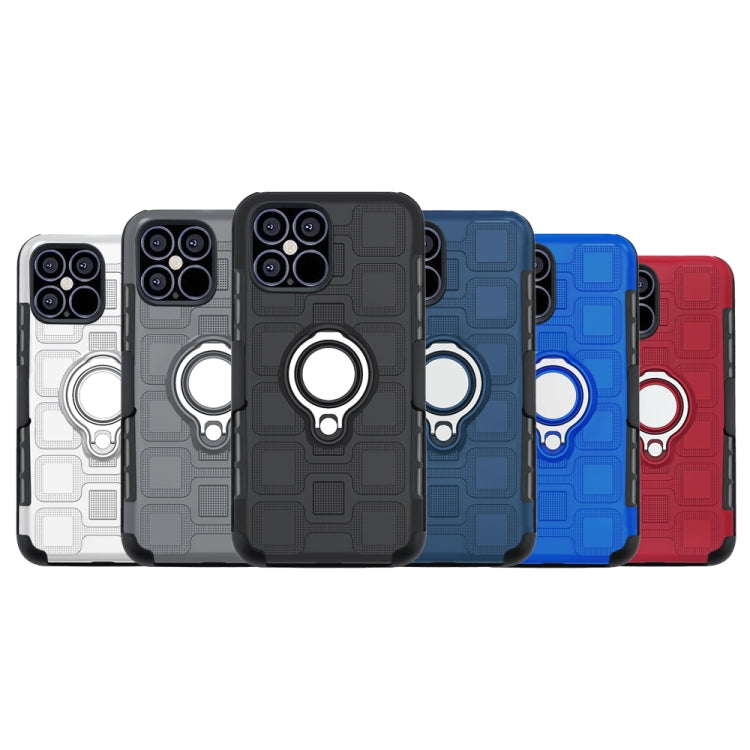 For iPhone 12 Pro Max 3 In 1 Cube PC + TPU Protective Case with 360 Degrees Rotate Silver Ring Holder