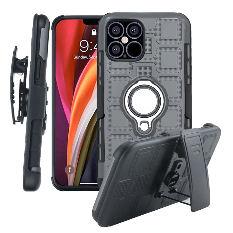 For iPhone 12 Pro Max 3 In 1 Cube PC + TPU Protective Case with 360 Degrees Rotate Silver Ring Holder