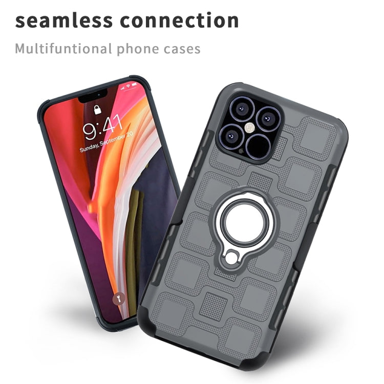 For iPhone 12 Pro Max 3 In 1 Cube PC + TPU Protective Case with 360 Degrees Rotate Silver Ring Holder