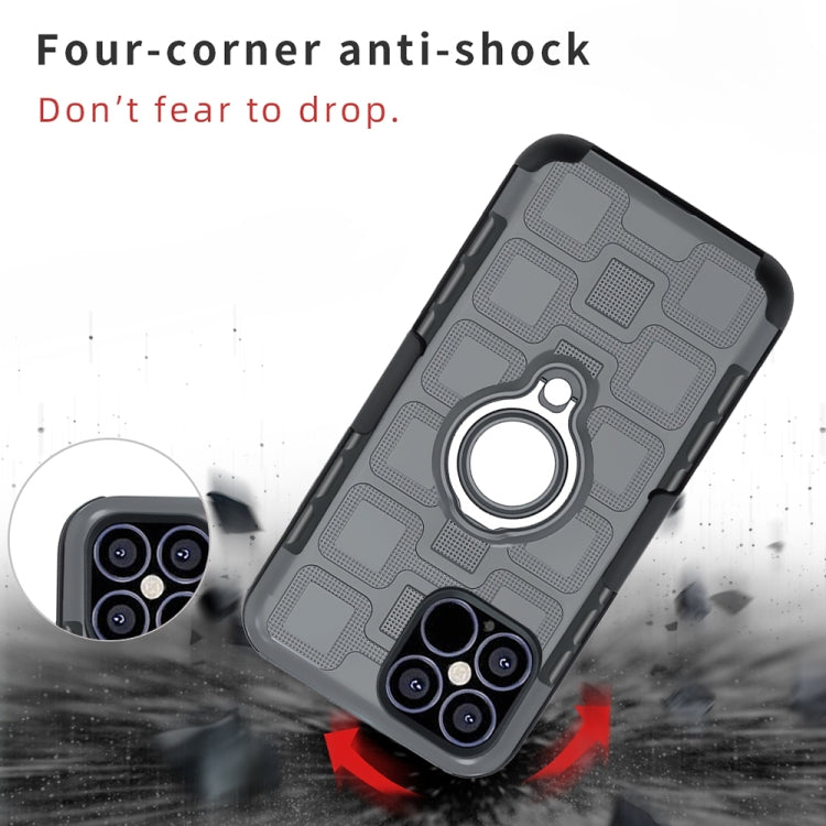For iPhone 12 Pro Max 3 In 1 Cube PC + TPU Protective Case with 360 Degrees Rotate Silver Ring Holder