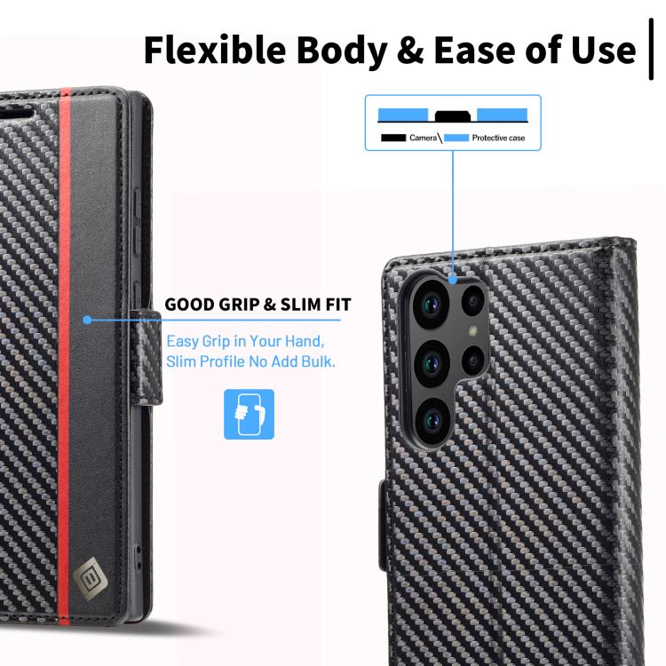 For Samsung Galaxy S26 Ultra 5G LC.IMEEKE Carbon Fiber Leather Phone Case