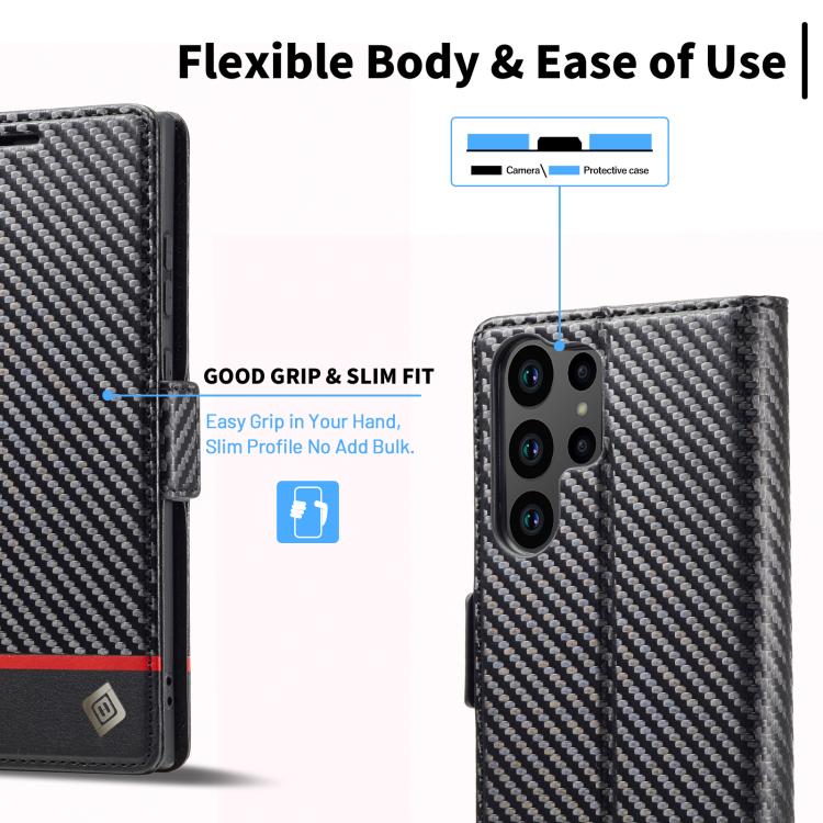 For Samsung Galaxy S26 Ultra 5G LC.IMEEKE Carbon Fiber Leather Phone Case