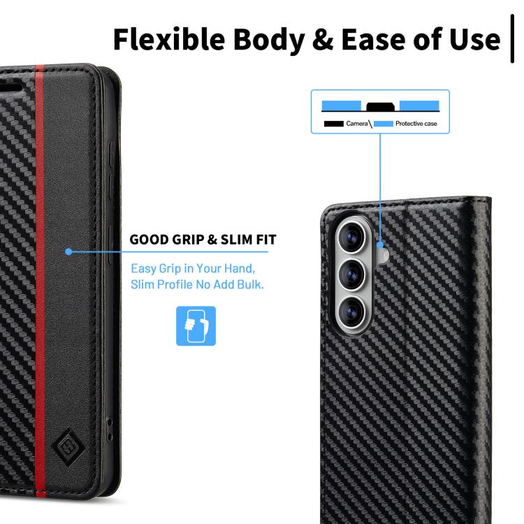 For Samsung Galaxy S26+ 5G LC.IMEEKE Carbon Fiber Leather Phone Case