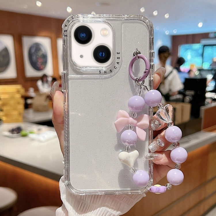 For iPhone 14 Plus TPU + PC + Glitter Sequins Full Coverage Phone Case with Bracelet