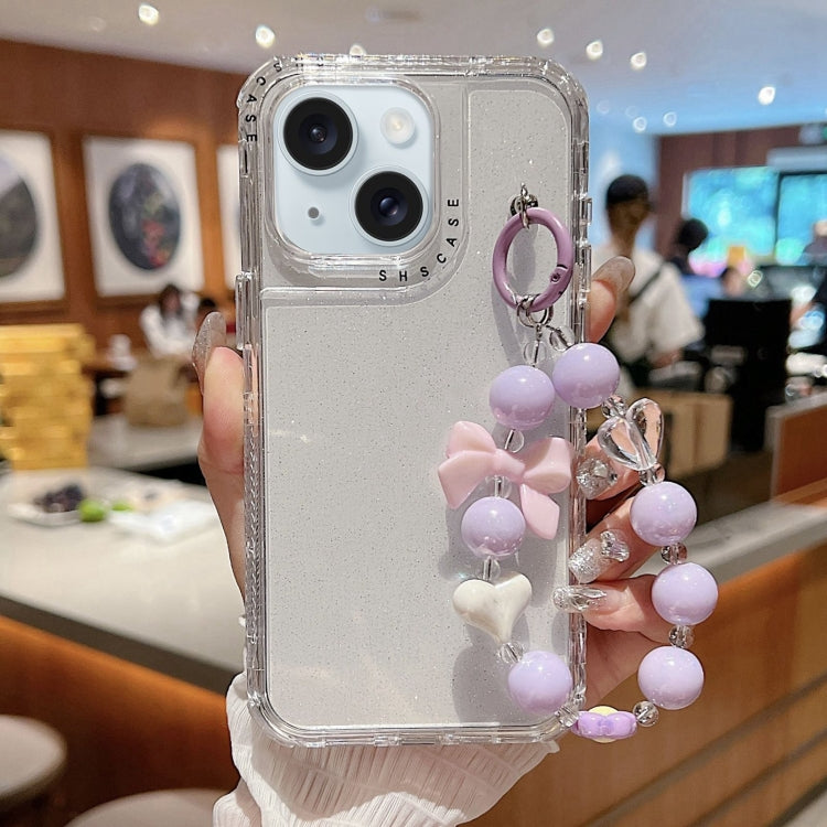 For iPhone 15 TPU + PC + Glitter Sequins Full Coverage Phone Case with Bracelet