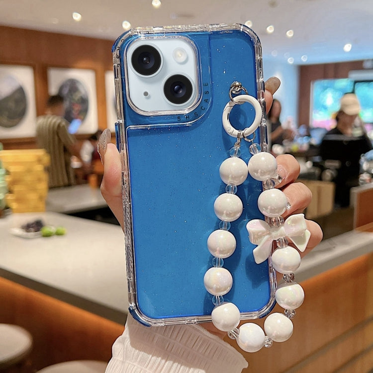 For iPhone 15 TPU + PC + Glitter Sequins Full Coverage Phone Case with Bracelet