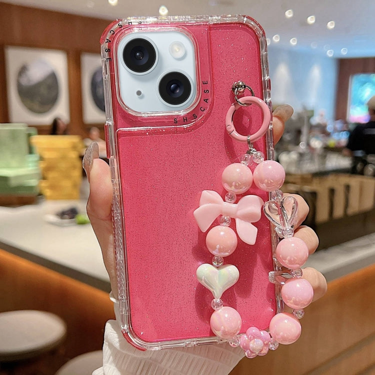 For iPhone 15 Plus TPU + PC + Glitter Sequins Full Coverage Phone Case with Bracelet