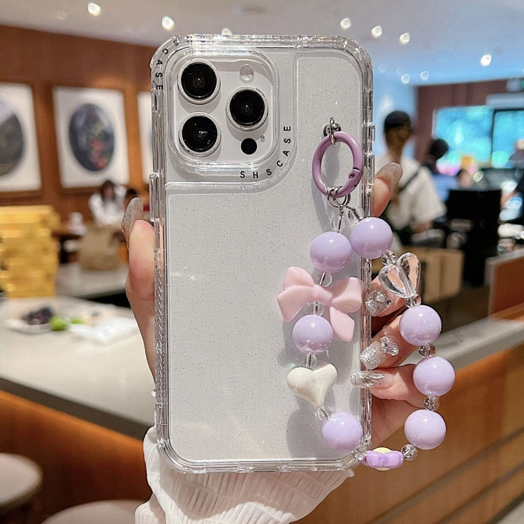 For iPhone 15 Pro Max TPU + PC + Glitter Sequins Full Coverage Phone Case with Bracelet