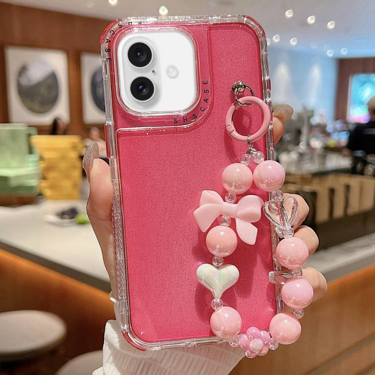 For iPhone 16 Plus TPU + PC + Glitter Sequins Full Coverage Phone Case with Bracelet