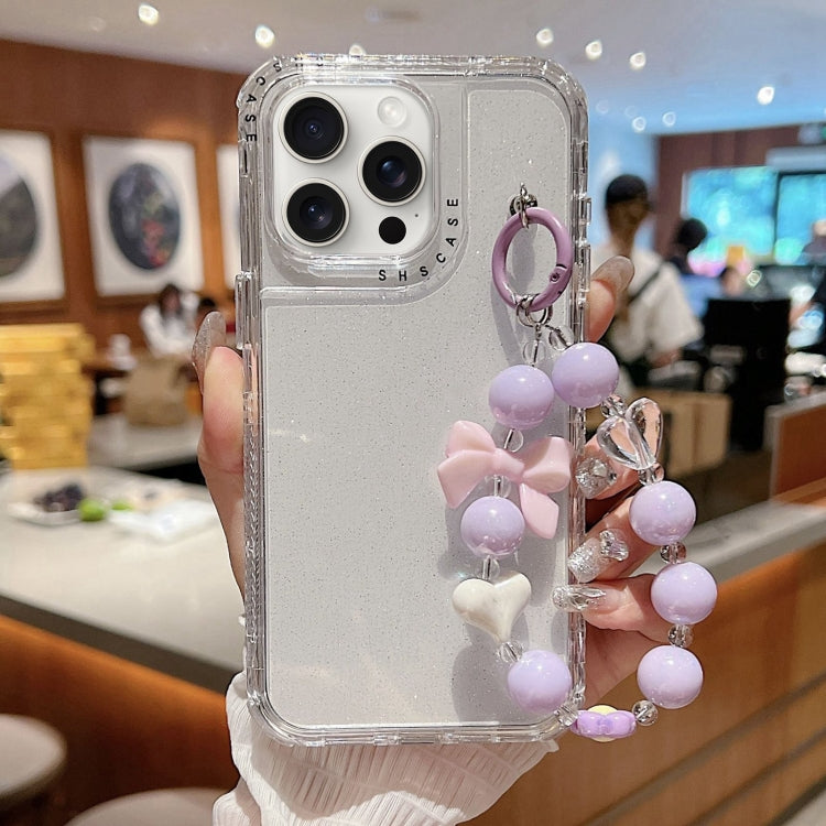 For iPhone 16 Pro Max TPU + PC + Glitter Sequins Full Coverage Phone Case with Bracelet