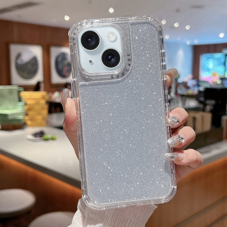 For iPhone 15 TPU + PC + Glitter Paper Full Coverage Phone Case
