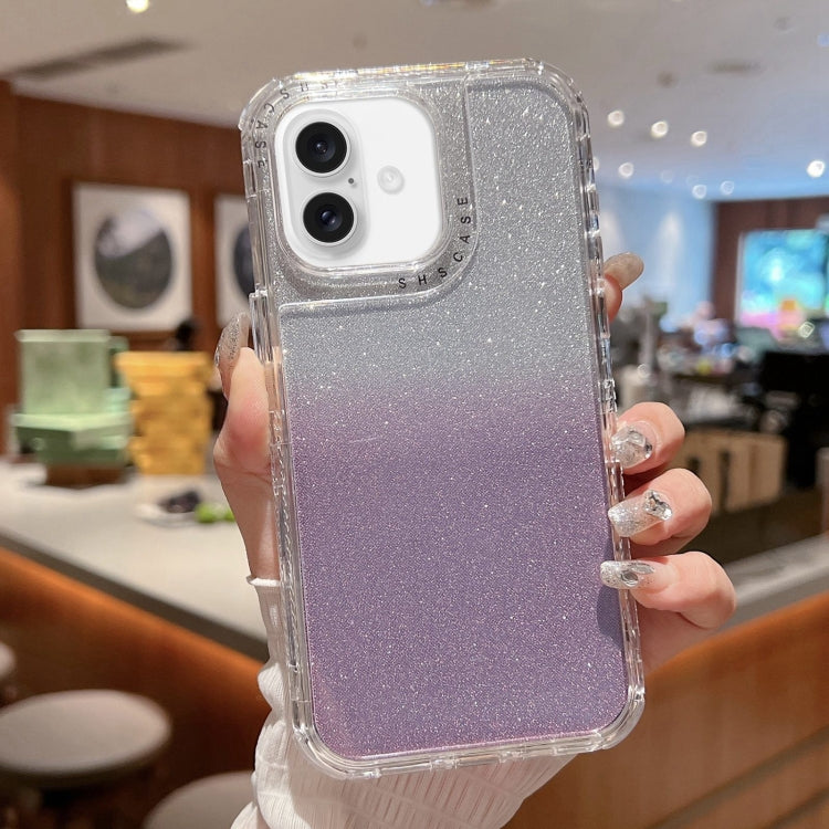 For iPhone 16 TPU + PC + Glitter Paper Full Coverage Phone Case