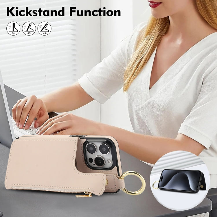 For iPhone 15 Pro Max RFlD Anti-theft Double Buckle Ring Zipper Card Phone Case