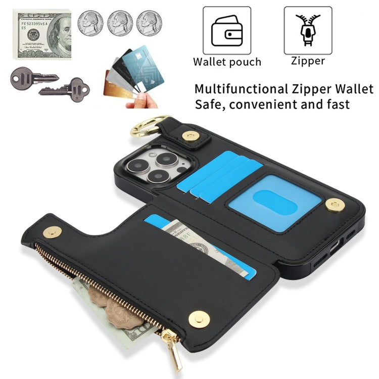 For iPhone 15 Pro Max RFlD Anti-theft Double Buckle Ring Zipper Card Phone Case