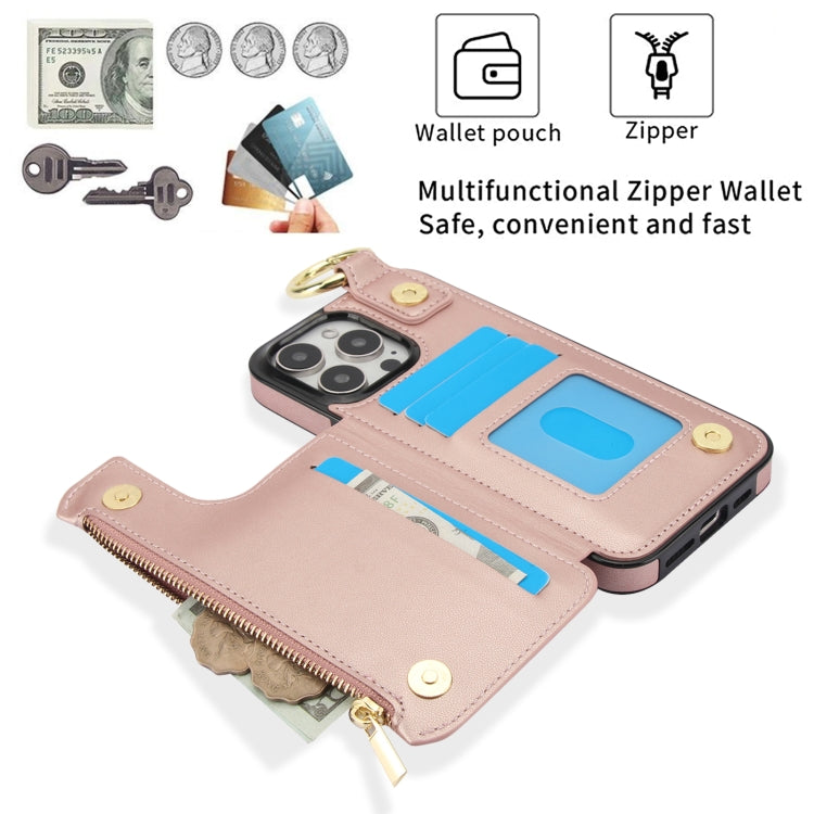 For iPhone 15 Pro Max RFlD Anti-theft Double Buckle Ring Zipper Card Phone Case