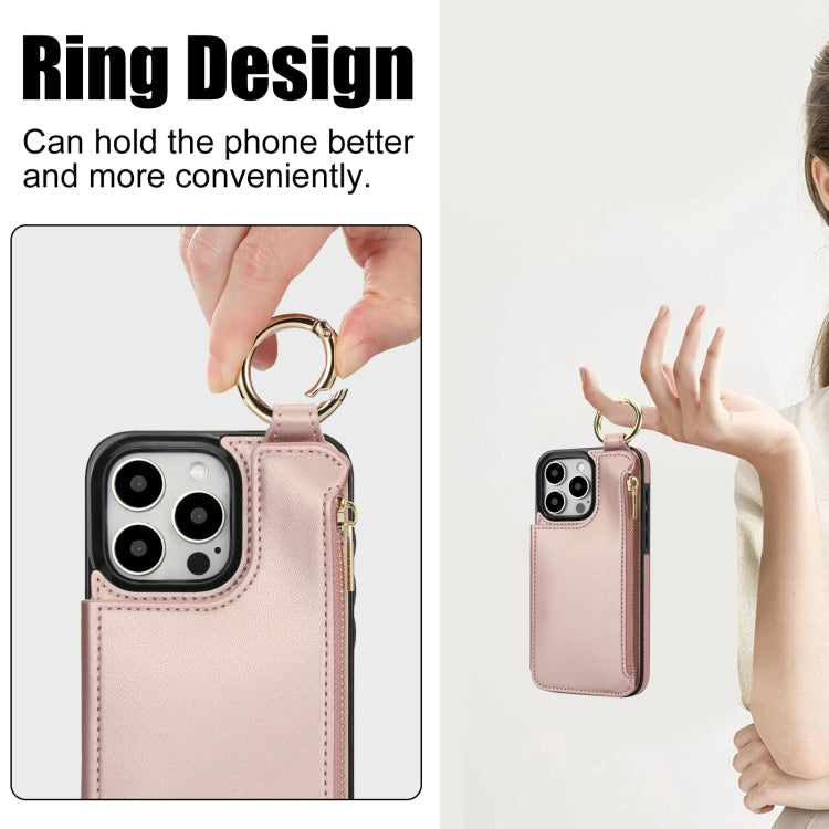 For iPhone 15 Pro Max RFlD Anti-theft Double Buckle Ring Zipper Card Phone Case