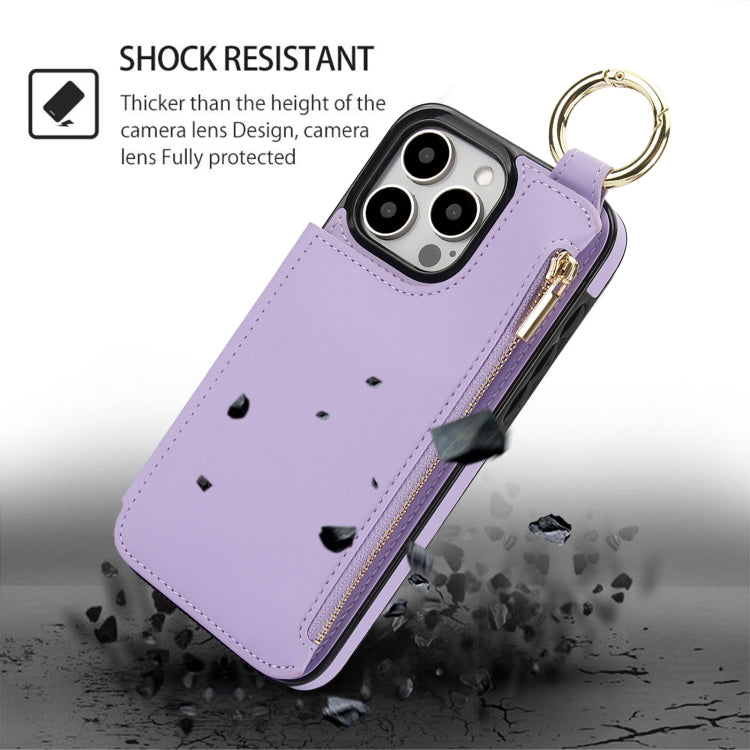 For iPhone 15 Pro Max RFlD Anti-theft Double Buckle Ring Zipper Card Phone Case