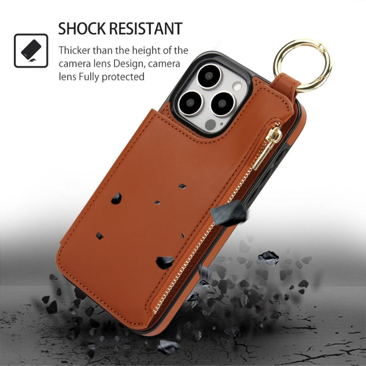 For iPhone 15 Pro Max RFlD Anti-theft Double Buckle Ring Zipper Card Phone Case
