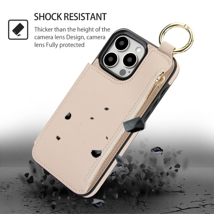 For iPhone 15 Pro RFlD Anti-theft Double Buckle Ring Zipper Card Phone Case