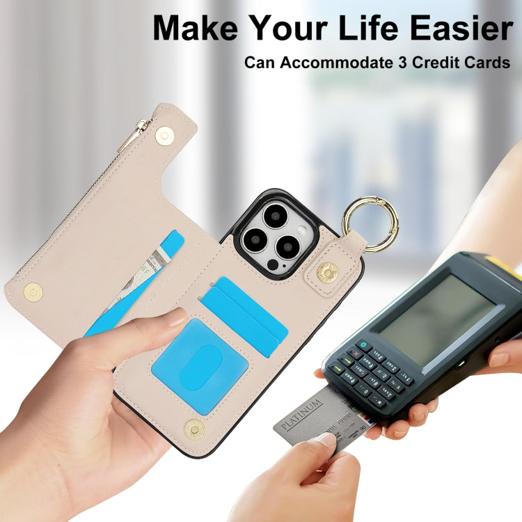 For iPhone 15 Pro RFlD Anti-theft Double Buckle Ring Zipper Card Phone Case
