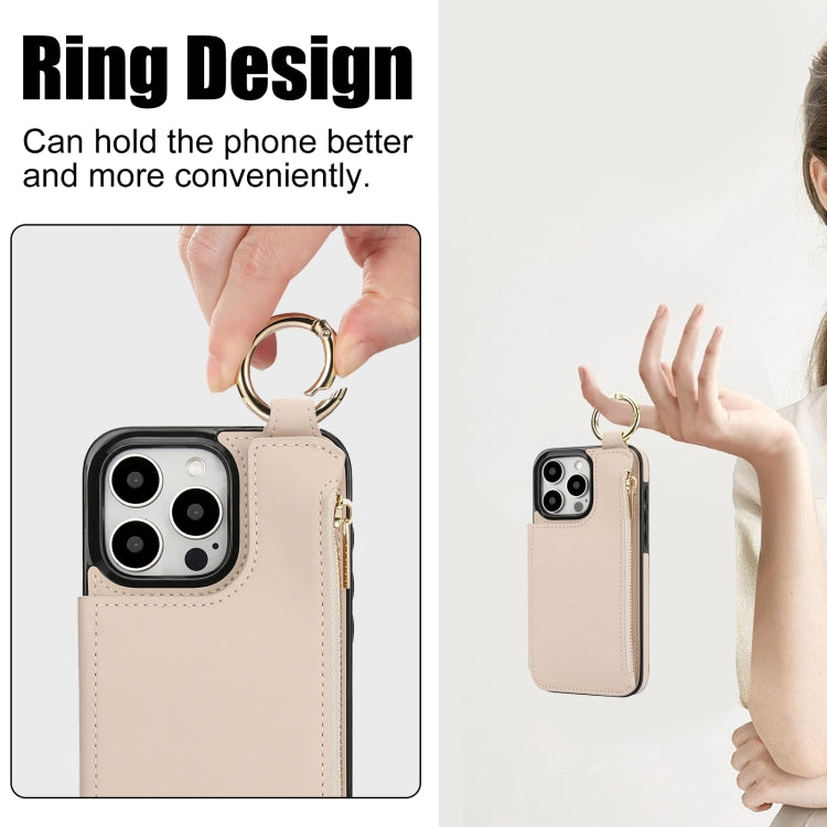 For iPhone 15 Pro RFlD Anti-theft Double Buckle Ring Zipper Card Phone Case