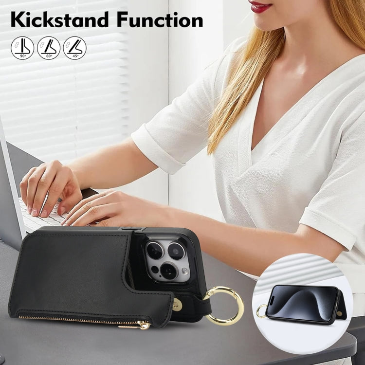 For iPhone 15 Pro RFlD Anti-theft Double Buckle Ring Zipper Card Phone Case