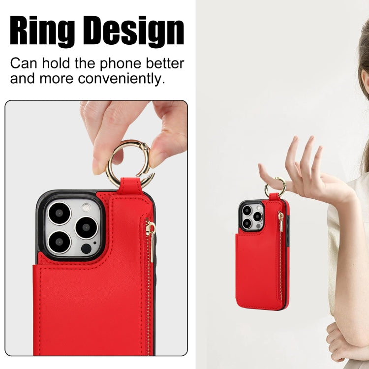 For iPhone 15 Pro RFlD Anti-theft Double Buckle Ring Zipper Card Phone Case
