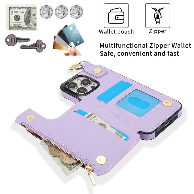 For iPhone 15 Pro RFlD Anti-theft Double Buckle Ring Zipper Card Phone Case