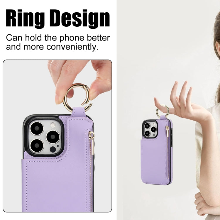 For iPhone 15 Pro RFlD Anti-theft Double Buckle Ring Zipper Card Phone Case