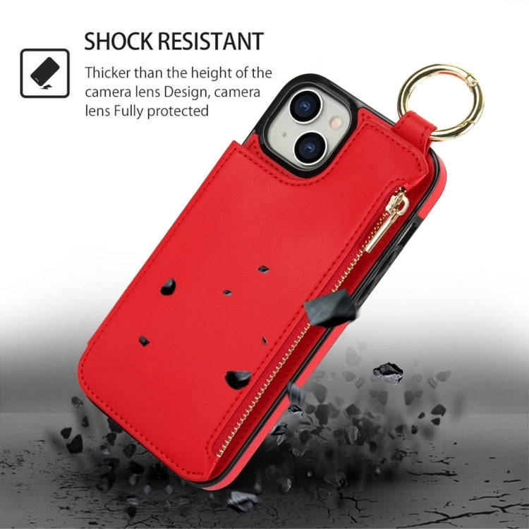 For iPhone 15 Plus RFlD Anti-theft Double Buckle Ring Zipper Card Phone Case