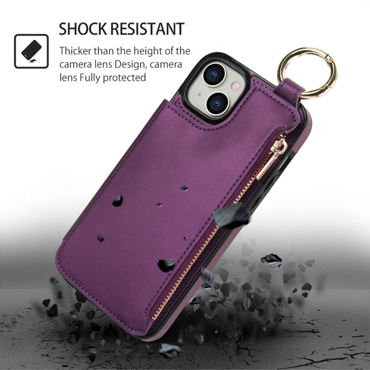 For iPhone 15 Plus RFlD Anti-theft Double Buckle Ring Zipper Card Phone Case