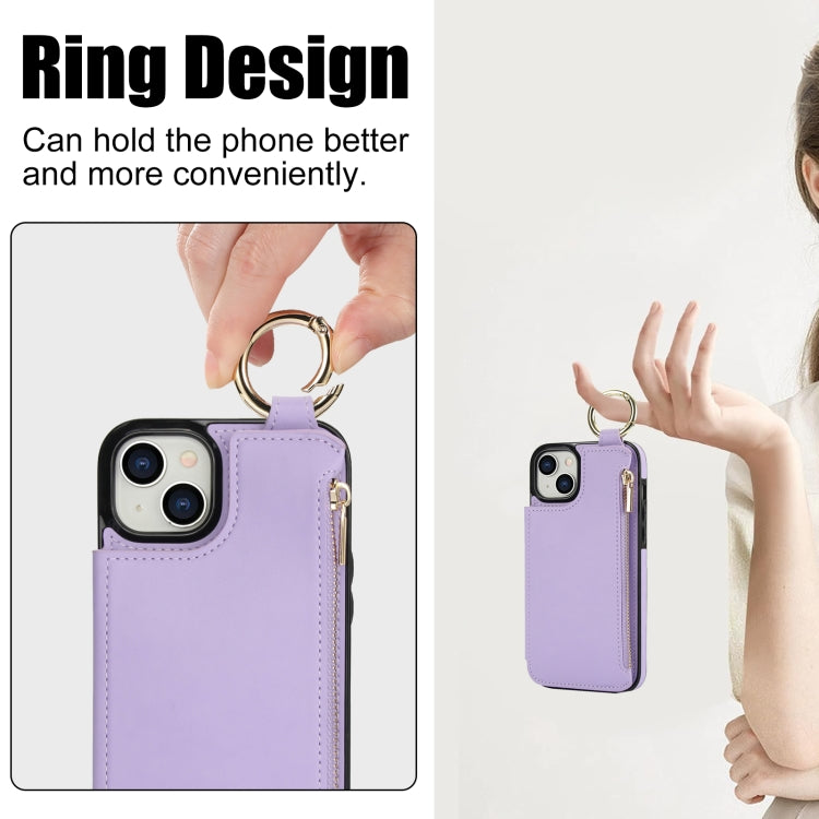 For iPhone 15 Plus RFlD Anti-theft Double Buckle Ring Zipper Card Phone Case