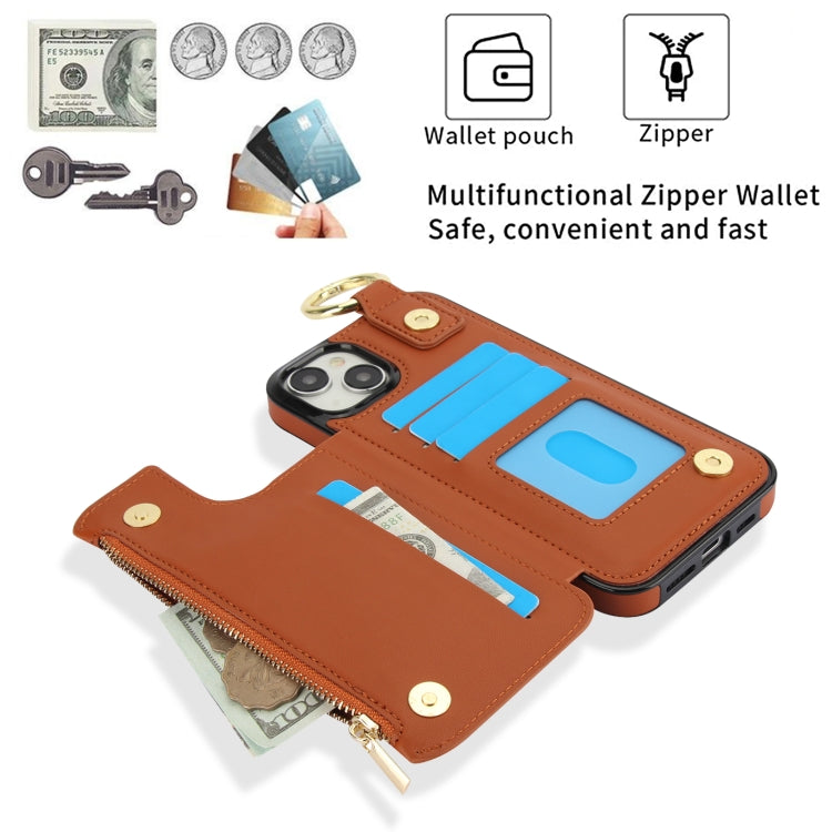 For iPhone 15 Plus RFlD Anti-theft Double Buckle Ring Zipper Card Phone Case