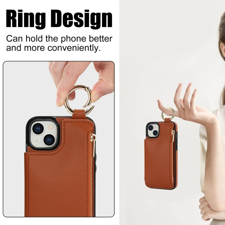 For iPhone 15 Plus RFlD Anti-theft Double Buckle Ring Zipper Card Phone Case