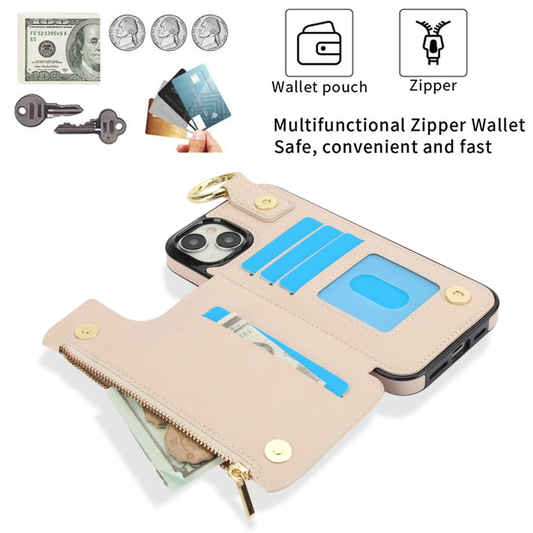 For iPhone 15 RFlD Anti-theft Double Buckle Ring Zipper Card Phone Case