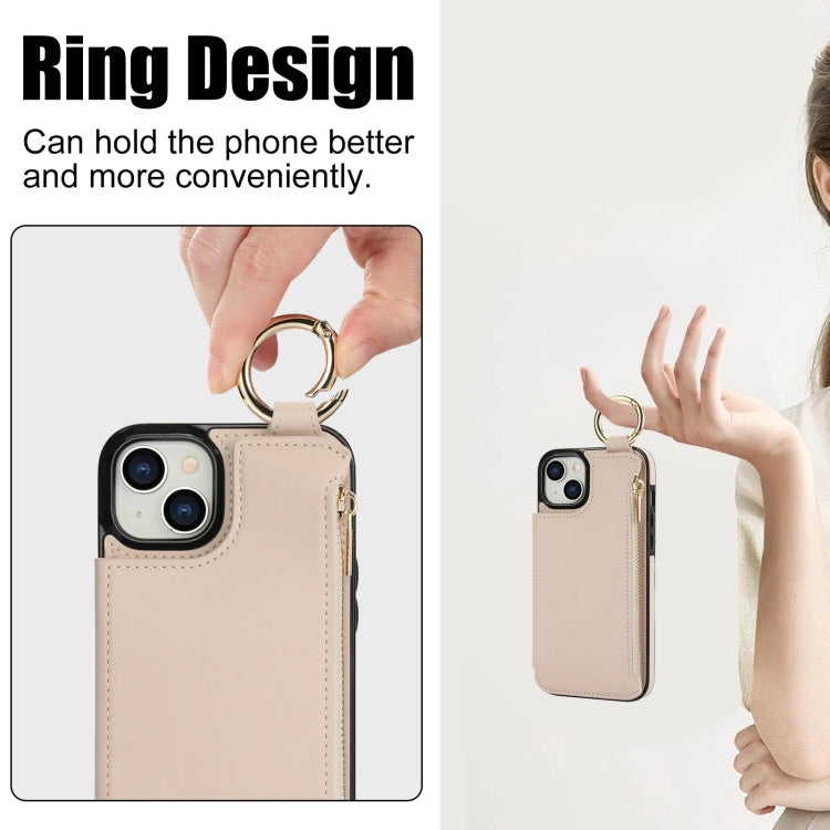 For iPhone 15 RFlD Anti-theft Double Buckle Ring Zipper Card Phone Case
