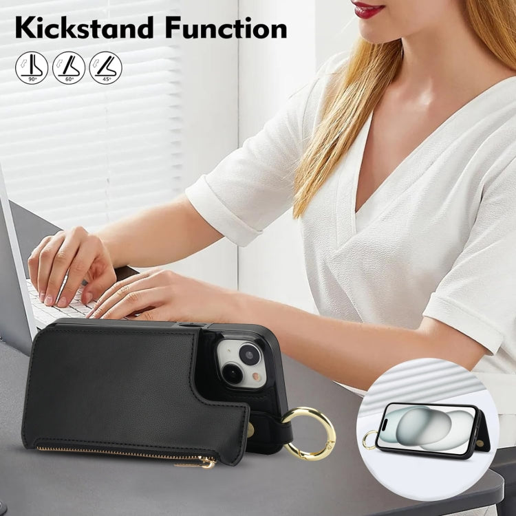 For iPhone 15 RFlD Anti-theft Double Buckle Ring Zipper Card Phone Case