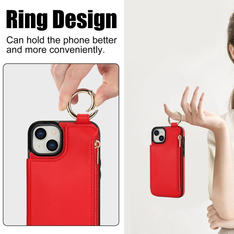 For iPhone 15 RFlD Anti-theft Double Buckle Ring Zipper Card Phone Case