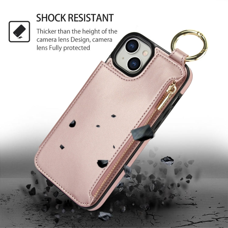 For iPhone 15 RFlD Anti-theft Double Buckle Ring Zipper Card Phone Case