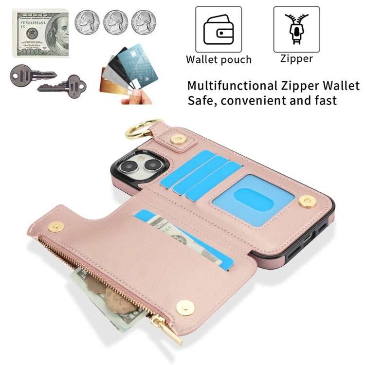 For iPhone 15 RFlD Anti-theft Double Buckle Ring Zipper Card Phone Case