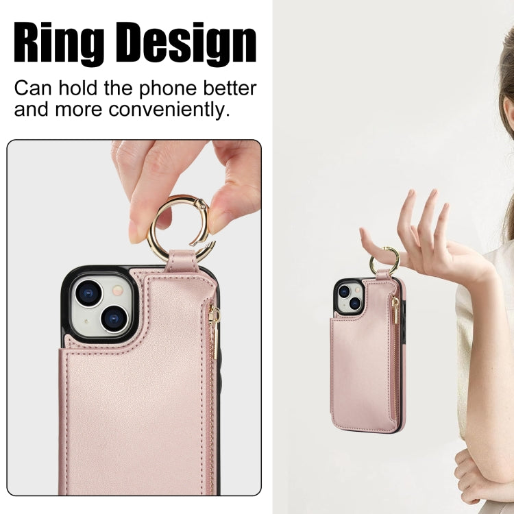 For iPhone 15 RFlD Anti-theft Double Buckle Ring Zipper Card Phone Case