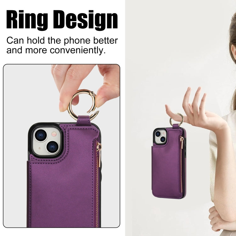 For iPhone 15 RFlD Anti-theft Double Buckle Ring Zipper Card Phone Case