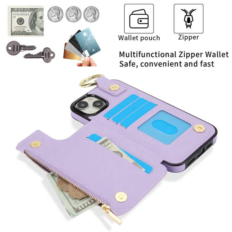 For iPhone 15 RFlD Anti-theft Double Buckle Ring Zipper Card Phone Case