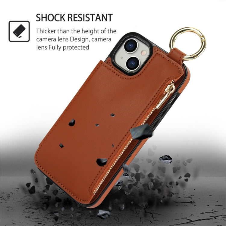 For iPhone 15 RFlD Anti-theft Double Buckle Ring Zipper Card Phone Case