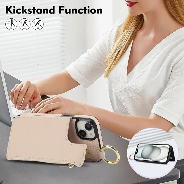 For iPhone 14 Plus RFlD Anti-theft Double Buckle Ring Zipper Card Phone Case