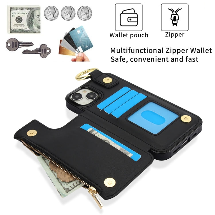 For iPhone 14 Plus RFlD Anti-theft Double Buckle Ring Zipper Card Phone Case