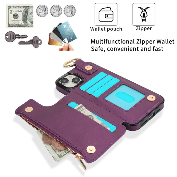 For iPhone 14 Plus RFlD Anti-theft Double Buckle Ring Zipper Card Phone Case