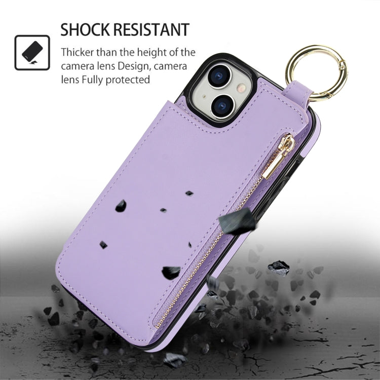 For iPhone 14 Plus RFlD Anti-theft Double Buckle Ring Zipper Card Phone Case